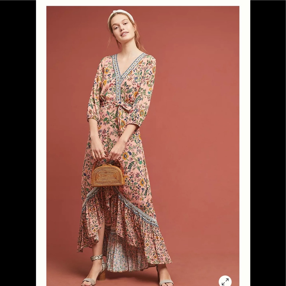 Farm Rio & Anthropologie Floral Maxi Dress - Pink and Green